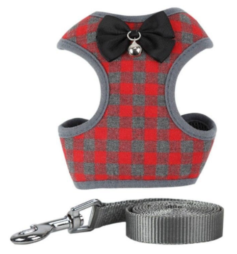 Laisse pour chien avec harnais papillon à carreaux pour animaux de compagnie