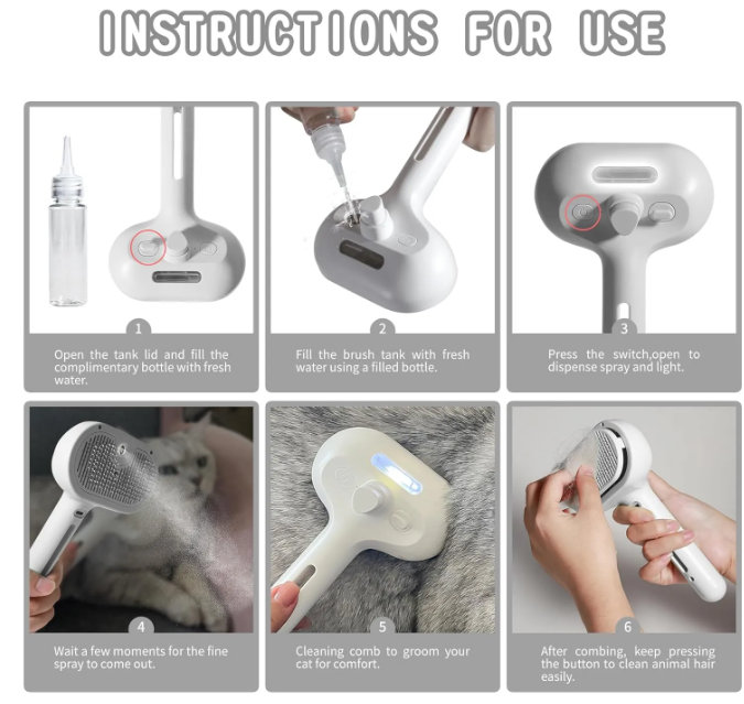 Brosse à vaporisation pour poils d’animaux
