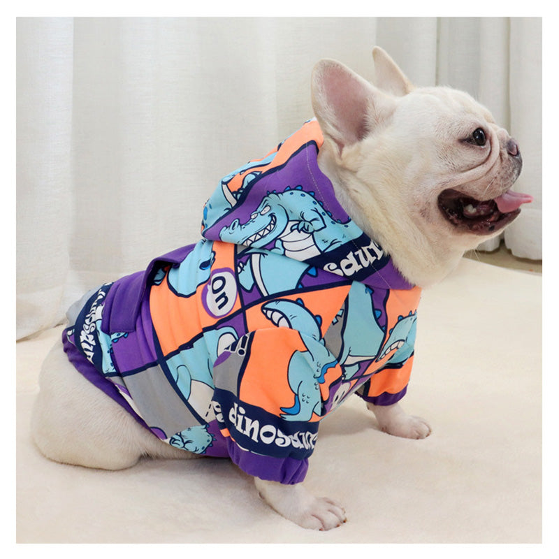 Pull à capuche dinosaure doublé velours pour chien