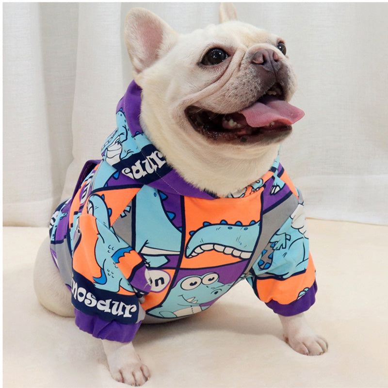 Pull à capuche dinosaure doublé velours pour chien
